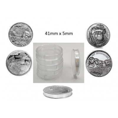 Coin capsules  for 2 oz Silver Rounds - Privateer - American Landmark - Lawless etc coins Ø 41mm X 5mm - Pack of 5