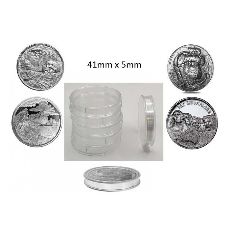 Coin capsules  for 2 oz Silver Rounds - Privateer - American Landmark - Lawless etc coins Ø 41mm X 5mm - Pack of 5 ACCESSORIES & SUPPLIES