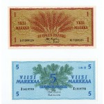 FINLAND 1 AND 5 (Z PREFIX) MARKKA 1963 UNC BANKNOTES p98 p99 WORLD BANKNOTES