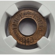 BRITISH INDIA 1 PICE COIN 1943 B KGV NGC MS65RB