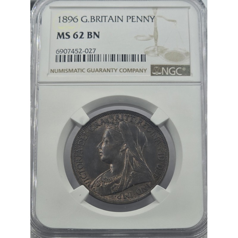 GREAT BRITAIN UK 1896 PENNY COIN NGC MS 62 QUEEN VICTORIA WORLD COINS
