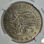 CYPRUS 2 SHILLINGS COIN 1949 UNC KGVI NGC MS62 WORLD COINS