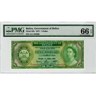 BELIZE 1975 QEII BANKNOTE 1 DOLLAR P33b PMG 66 EPQ