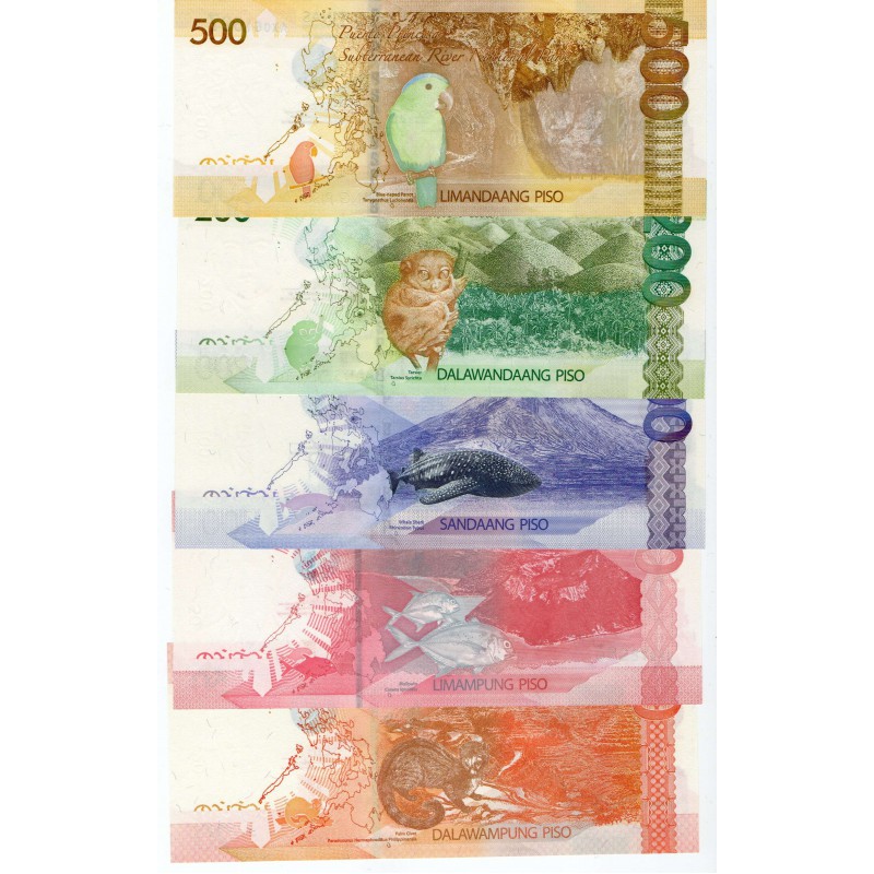 PHILIPPINES 2010 - 2015 COMPLETE ANIMAL BANKNOTE SET 500 200 100 50 20 PESO PISO 2010 - 2015 UNC WORLD BANKNOTES