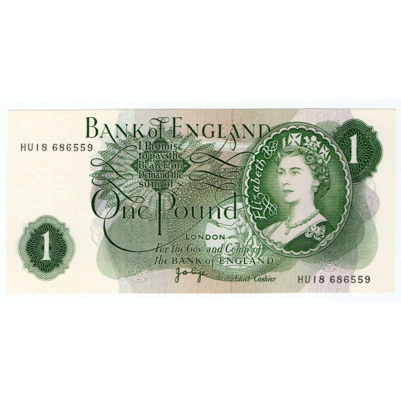 GREAT BRITAIN BANK OF ENGLAND 1 POUND 1970 P374g BANKNOTE QEII UNC WORLD BANKNOTES