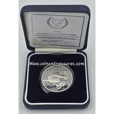 CYPRUS 2005 SILVER PROOF 1 POUND MONACHUS SEAL BOX + COA