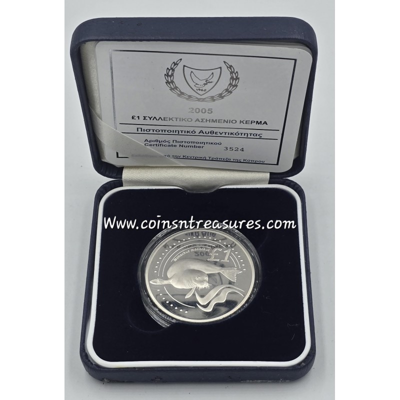 CYPRUS 2005 SILVER PROOF 1 POUND MONACHUS SEAL BOX + COA WORLD COINS