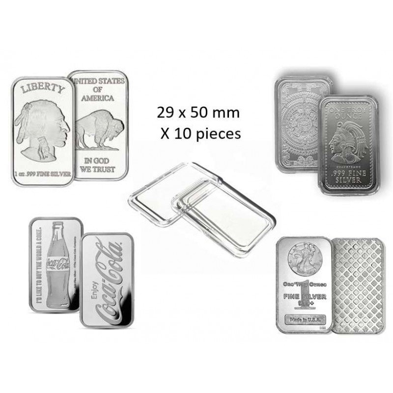 Rectangular Coin Capsules 29 x 50mm for 1 oz buffalo Aztec coca cola silver bars 10 PIECES GOLD AND SILVER BULLION