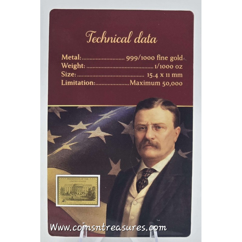 Presidents of the USA Theodor Roosevelt 1/1000 Oz Gold Coin GOLD AND SILVER BULLION