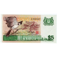 SINGAPORE 5 DOLLARS 1976 UNC BANKNOTE BIRD SERIES