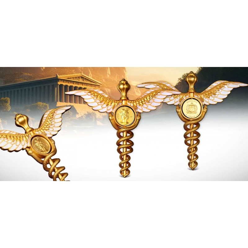 STAFF OF HERMES CADUCEUS 2 Oz Silver Coin 5$ Samoa 2025 GOLD AND SILVER BULLION