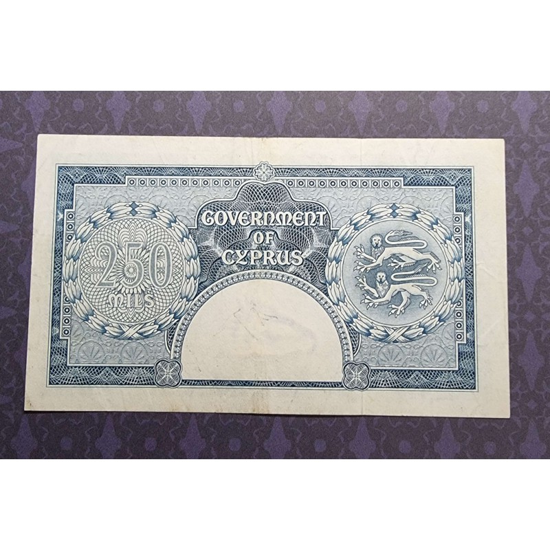 CYPRUS 250 mils 1960 QUEEN ELIZABETH QEII p33a VERY RARE WORLD BANKNOTES