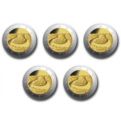GERMANY 2025 2 EURO X 5 (A,J,F,D,G) Saarland UNC IN CAPSULES
