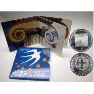 GREECE 2003 COMPLETE YEAR EURO SET + 5 EURO SILVER .925 IN OFFICIAL COIN BLISTER