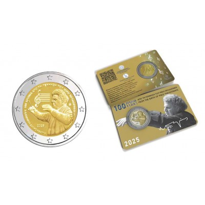 Greece 2025 Mikis Theodorakis 2 Euro Silver BU in Coin Card