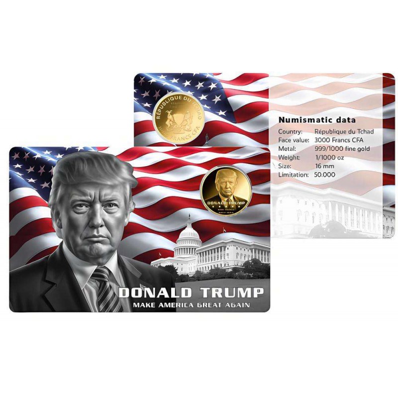 DONALD TRUMP 1/1000 Oz Gold Coin 3000 Francs Chad 2024 GOLD AND SILVER BULLION