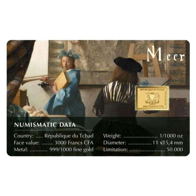 Vermeer The Art of Painting 1/1000 Oz Gold Coin 3000 Francs Chad 2024 GOLD AND SILVER BULLION