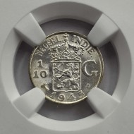 NETHERLANDS 1945 P COIN EAST INDIES 1/10 GULDEN NGC MS65