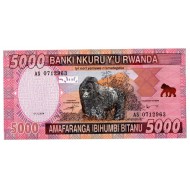 AFRICA RWANDA 2014 5000 FRANCS GORILLA P41 UNC