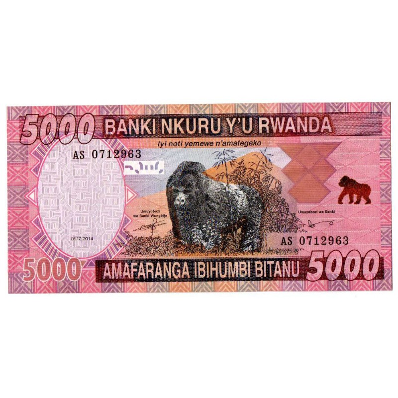 AFRICA RWANDA 2014 5000 FRANCS GORILLA P41 UNC WORLD BANKNOTES