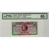 CYPRUS 1 SHILLING 1947 KGVI GEM UNC PMG 65 EPQ p20