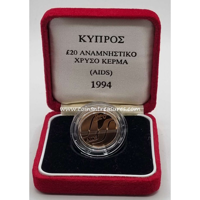 CYPRUS 1994 GOLD PROOF COIN AIDS BOX AND COA WORLD COINS