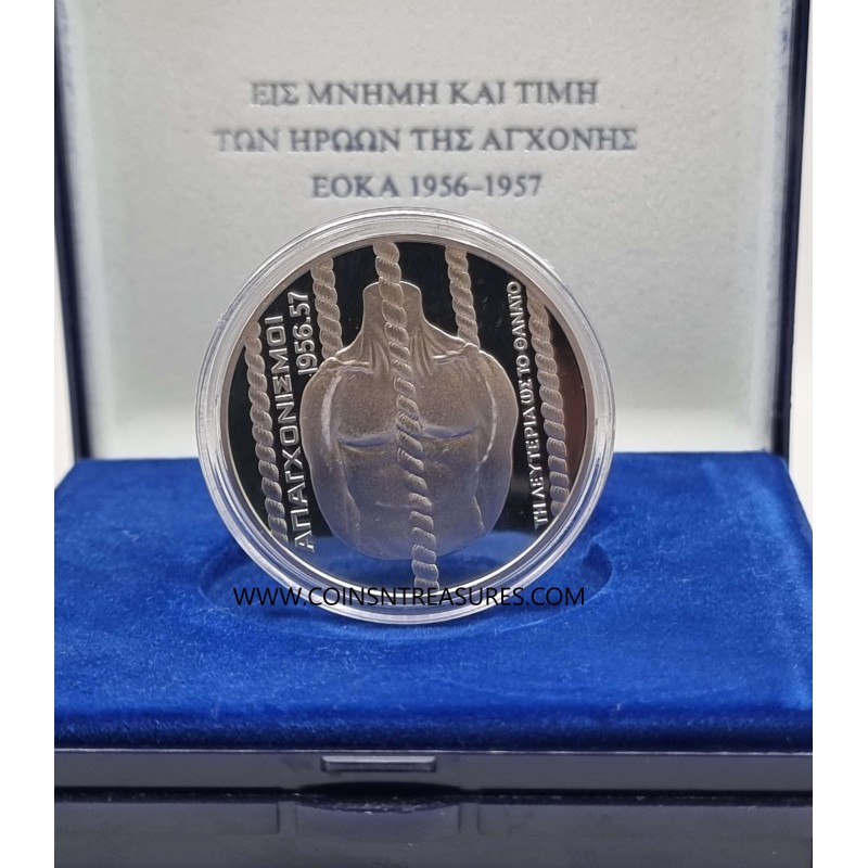 CYPRUS EOKA 1995 HANGINGS SILVER PROOF COIN BOX + COA WORLD COINS