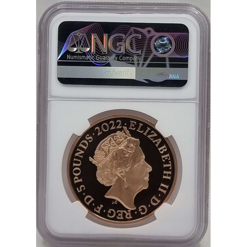 UK Great Britain 2022 Gold Proof Five Pounds THE QUEEN'S REIGN NGC PF70 ULTRA CAMEO WORLD COINS