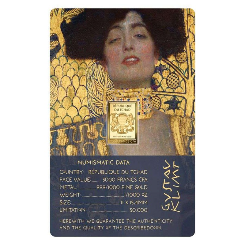 Gustav Klimt Judith and the Head of Holofernes 1/1000 Oz Gold Coin 3000 Francs Chad 2024 GOLD AND SILVER BULLION