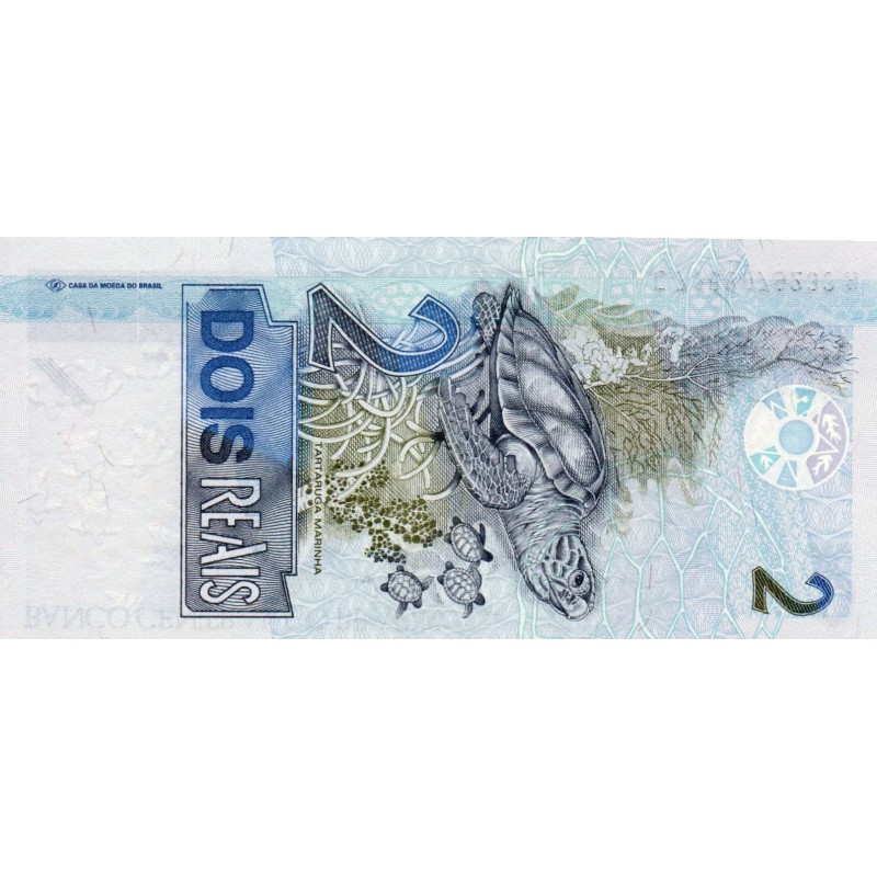 BRAZIL 2 REAIS 2001 UNC BANKNOTE P249 TURTLE WORLD BANKNOTES