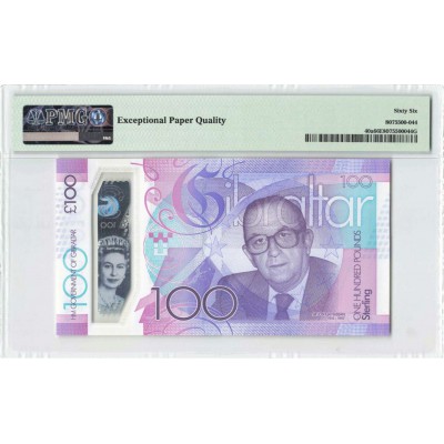 Gibraltar 2015 (ND 2017) P40a PMG Gem UNC 66 EPQ 100 Pounds QEII QUEEN ELIZABETH Banknote