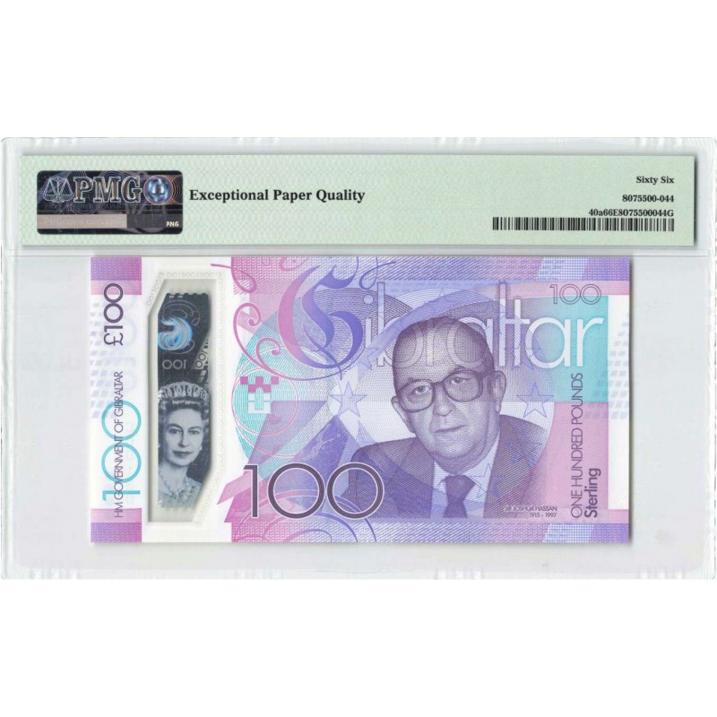 Gibraltar 2015 (ND 2017) P40a PMG Gem UNC 66 EPQ 100 Pounds QEII QUEEN ELIZABETH Banknote WORLD BANKNOTES
