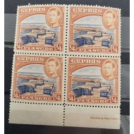 CYPRUS 1938 DEFINITIVE ISSUE 1/4 PIASTRE MNH STAMPS  BLOCK