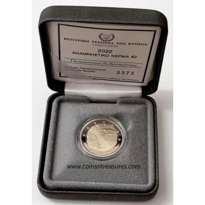 CYPRUS 2022 2 EURO UNC PROOF IN BOX WITH COA ERASMUS