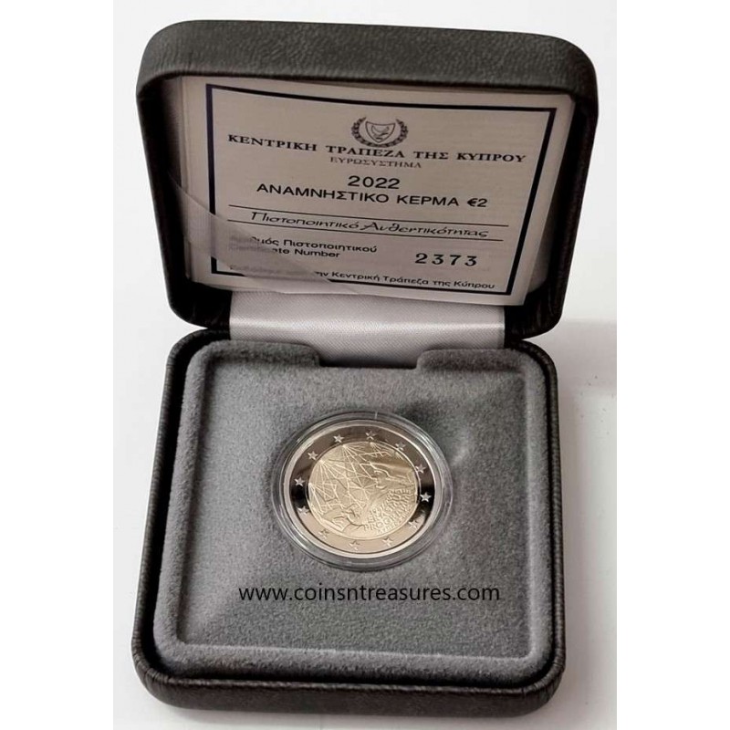 CYPRUS 2022 2 EURO UNC PROOF IN BOX WITH COA ERASMUS WORLD COINS