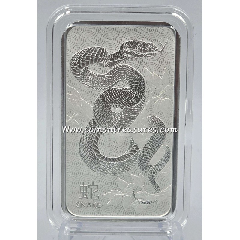 Australia Perth Mint Lunar Snake Silver Bar 1 oz .9999 Fine GOLD AND SILVER BULLION
