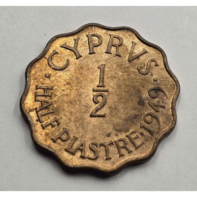 CYPRUS 1/2 PIASTRE 1949 COIN OF KGVI RED UNC