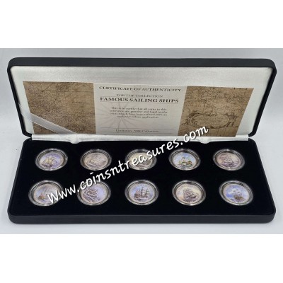 Famous Sailing Ships- set collection of 10 colored coins