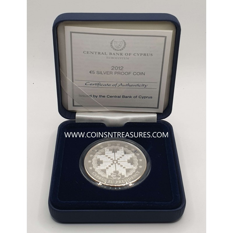 CYPRUS 2012 SILVER PROOF coin 5 EURO Presidency of the EU WORLD COINS