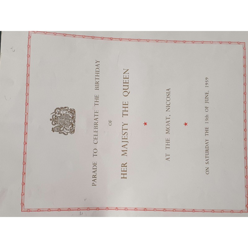CYPRUS PERSONAL INVINTATION FOR CEREMONIAL PARADE QUEEN ELIZABETH BIRTHDAY 1959 ANTIQUES & OTHER COLLECTIBLES