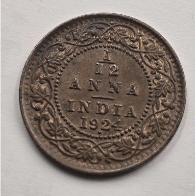 BRITISH INDIA 1/12 ANNA COIN 1924 KGV AU