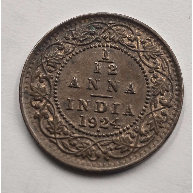 BRITISH INDIA 1/12 ANNA COIN 1924 KGV AU WORLD COINS