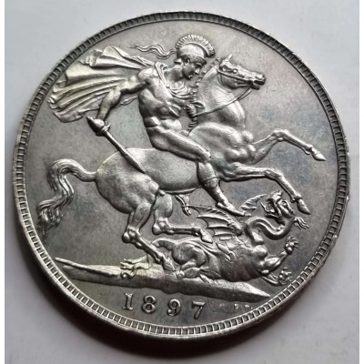 GREAT BRITAIN UK 1897 CROWN SILVER COIN QUEEN VICTORIA TOP GRADE