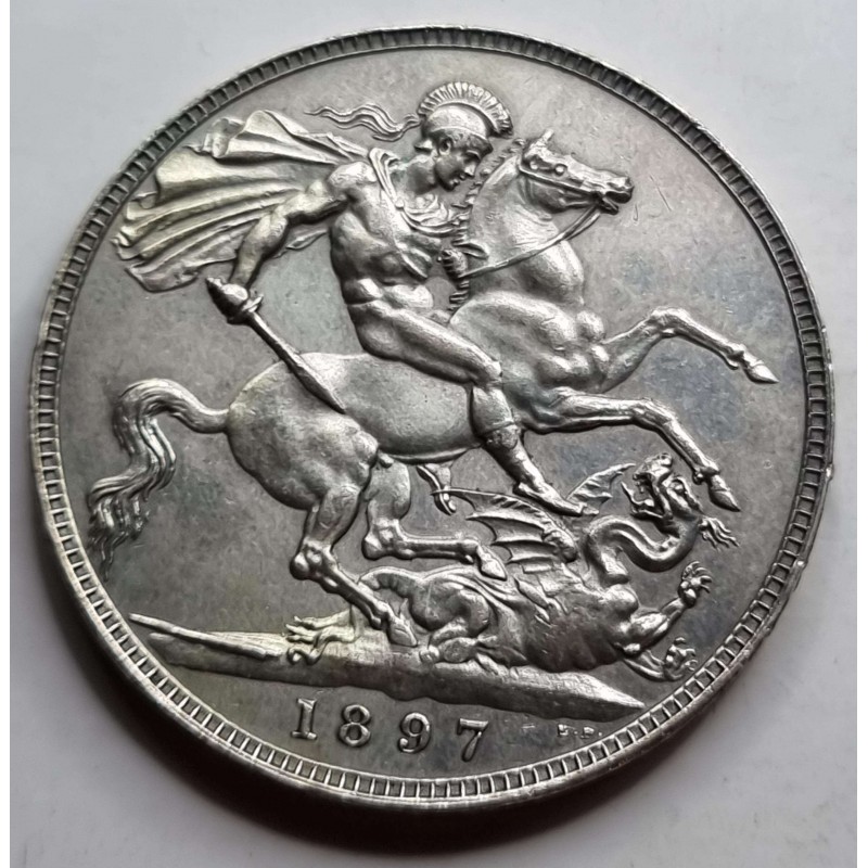 GREAT BRITAIN UK 1897 CROWN SILVER COIN QUEEN VICTORIA TOP GRADE WORLD COINS