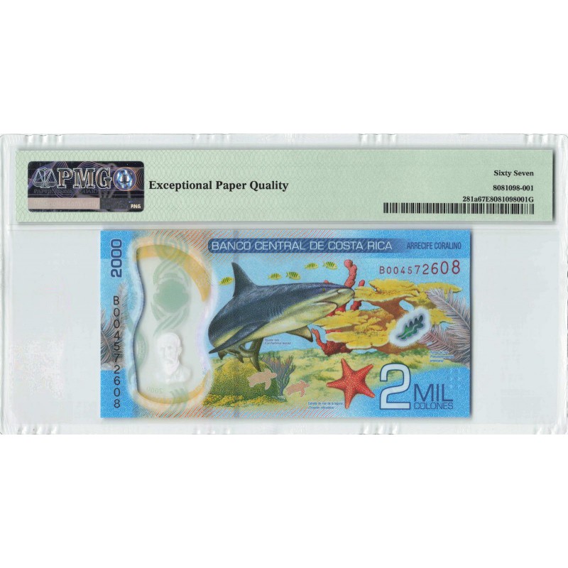 Costa Rica 2018 (ND 2020) P-281a PMG67 EPQ 2000 Colones SHARK WORLD BANKNOTES