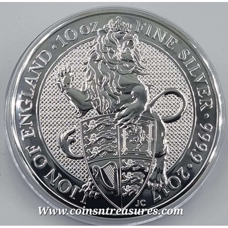 UK Silver Queen's Beasts 2017 The Lion of England Silver 10 OZ coin .999 GOLD AND SILVER BULLION