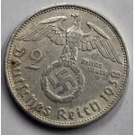 GERMANY WWII THIRD REICH 1938 SILVER 2 REICHSMARK HINENBURG WORLD COINS