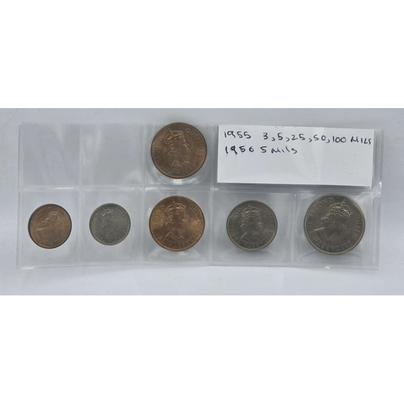 CYPRUS 1955 - 1956 TOP UNC SET OF LAST COINS OF BRITISH ADMINISTRATION WORLD COINS