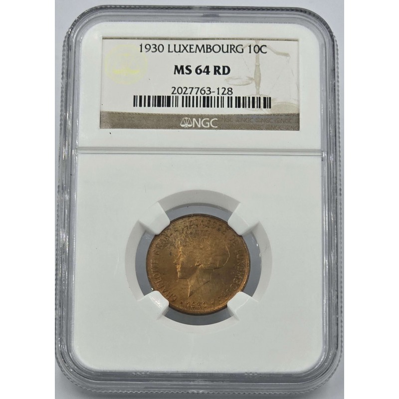 Luxembourg 10 Centimes coin 1930 NGC MS64 RD Top Pop WORLD COINS