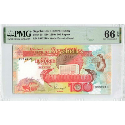 Seychelles ND (1989) P35 PMG Gem UNC 66 EPQ 100 Rupees Banknote